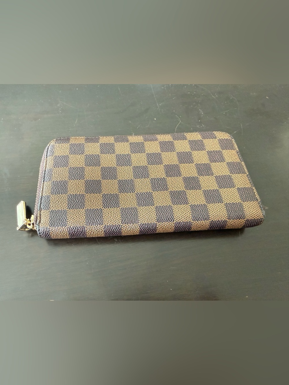 Brown checkered full size wallet